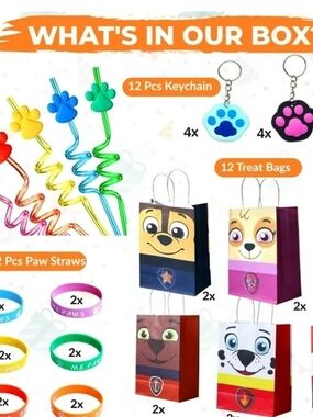 Happy Greetings  Paw Kids Party Pack - Multi Color Straws & Keychains,bag,bangle